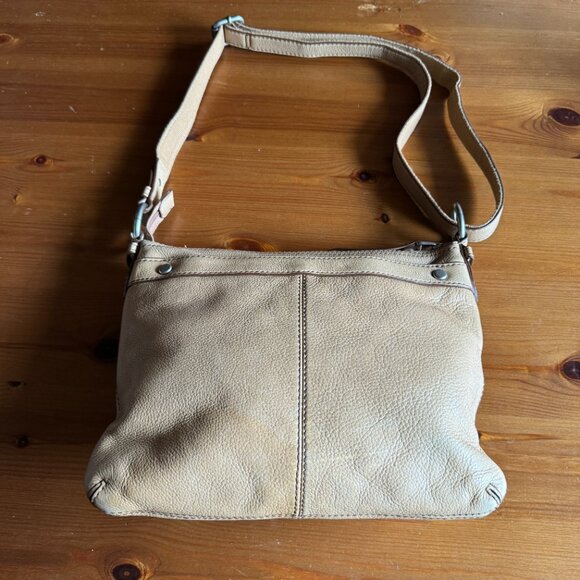 Fossil Light Tan Leather Shoulder Bag Top Zip Maddox 1 inch Adjustable Strap - Picture 4 of 16